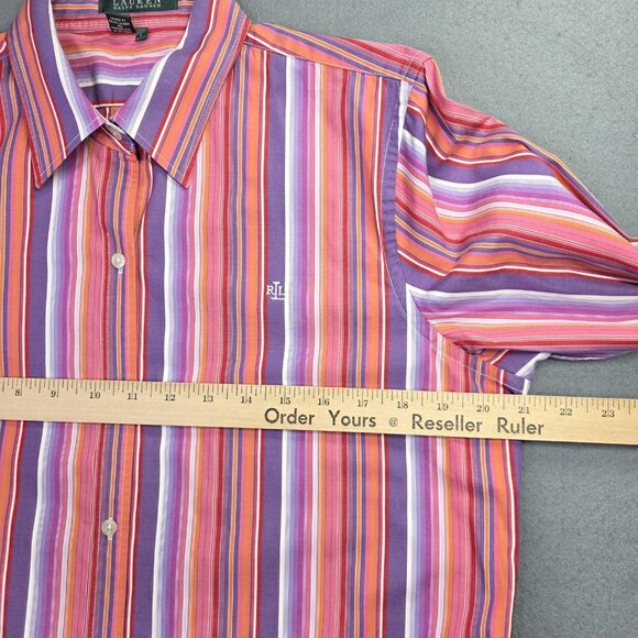 Ralph Lauren Shirt Womens Large Pink Purple Stripe Cotton Preppy Office Casual - Picture 7 of 11